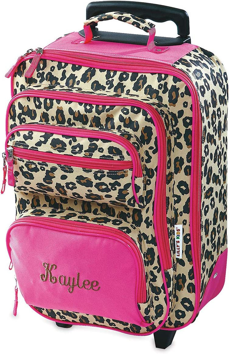 Thumbnail: Lillian Vernon Personalized Rolling Luggage for Kids Leopard Spots Design, 5" x