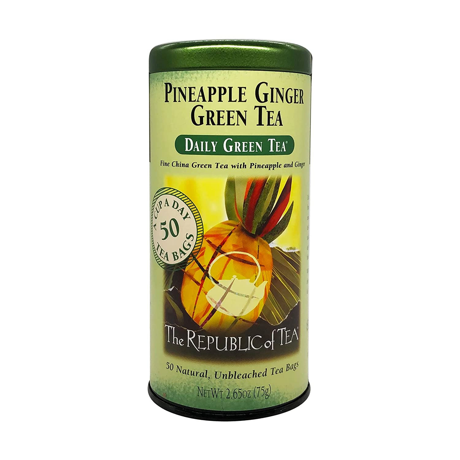 The Republic of Tea – Pineapple Ginger Daily Green Tea, 50 Tea Bag Tin