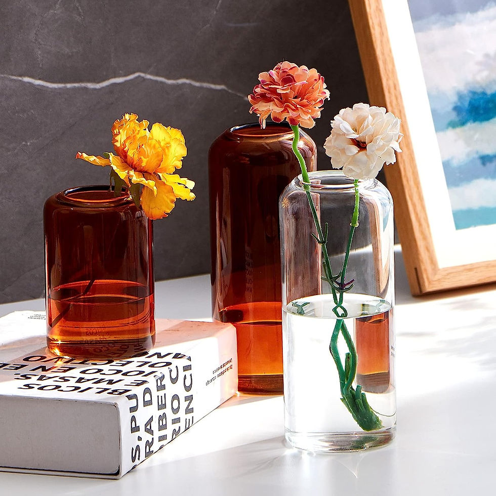 Thumbnail: FORYILLUMI Set of 3 Amber Bud Vases in Bulk,Modern Small Medium Amber Bud Vases