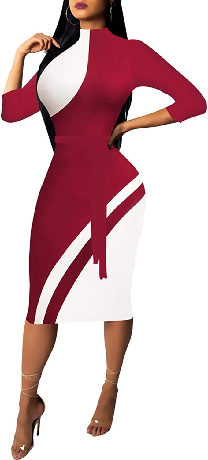 Thumbnail: Women's 3/4 Sleeve Bodycon Dresses Work Casual Floral Print Pencil Midi Dresses