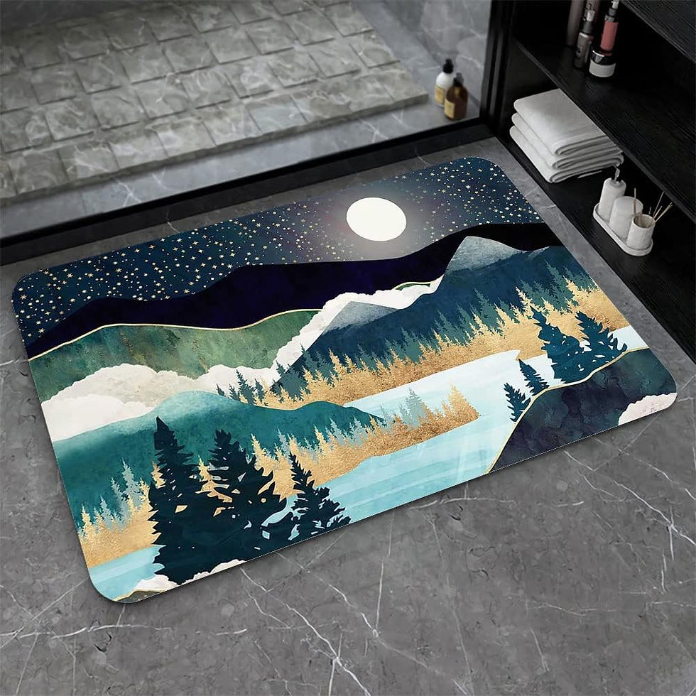 Thumbnail: Diatomaceous Earth Bath Mat,Black Grey Gold Marble Texture Non-Slip Volume Supe