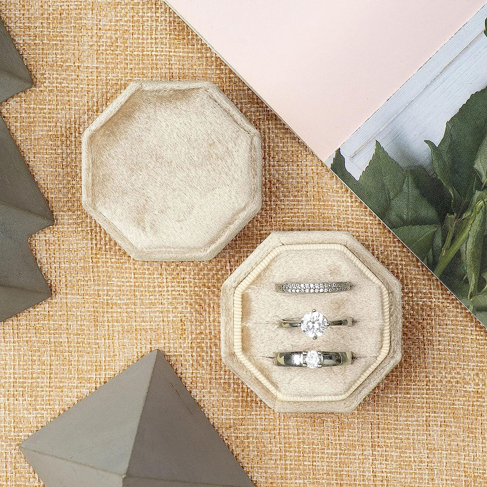 Thumbnail: Equal Octagon Velvet Ring Box Storage 3 Slots for Wedding Ceremony Proposal Eng