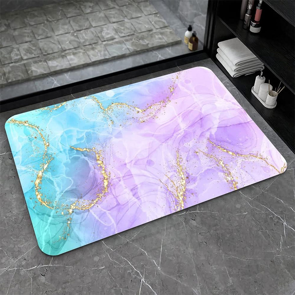 Thumbnail: Diatomaceous Earth Bath Mat,Blue Pink and Gold Marble Non-Slip Volume Super Abs