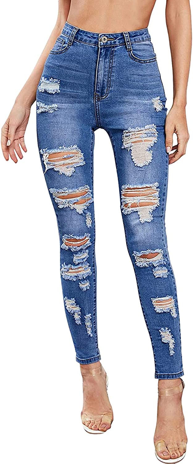 Thumbnail: Tulucky Women's Boyfriend Jeans Distressed Slim Fit Ripped Denim Pants Comfy St