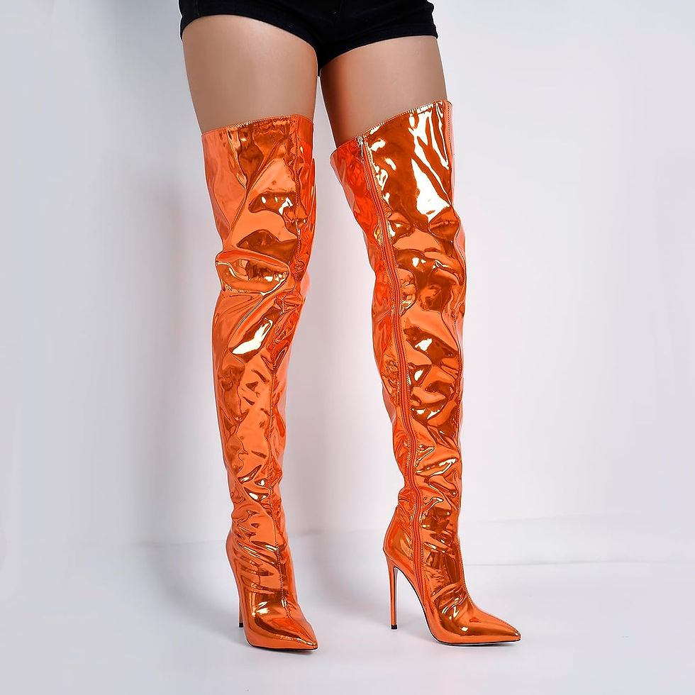 Thumbnail: MissHeel Metallic Thigh High Boots Sexy Stiletto Full Side Zipper
