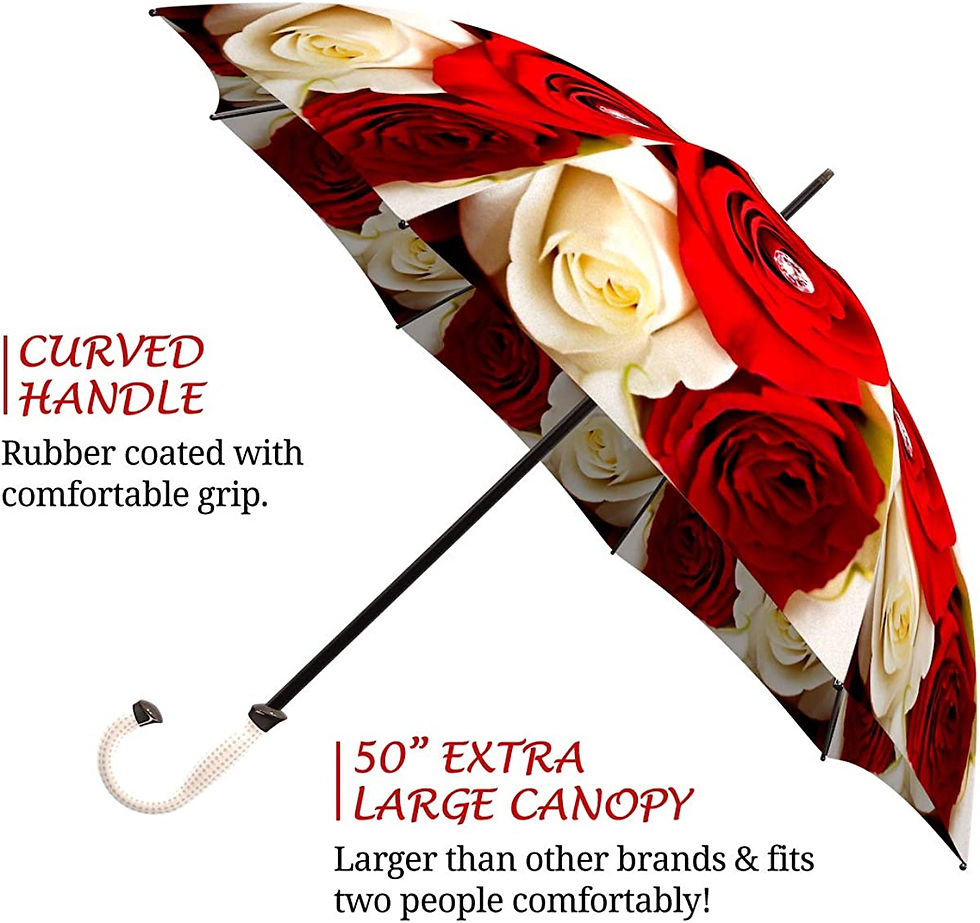 Thumbnail: Red Roses Umbrella Floral Design - Stick Designer Umbrella for Women - Vintage 