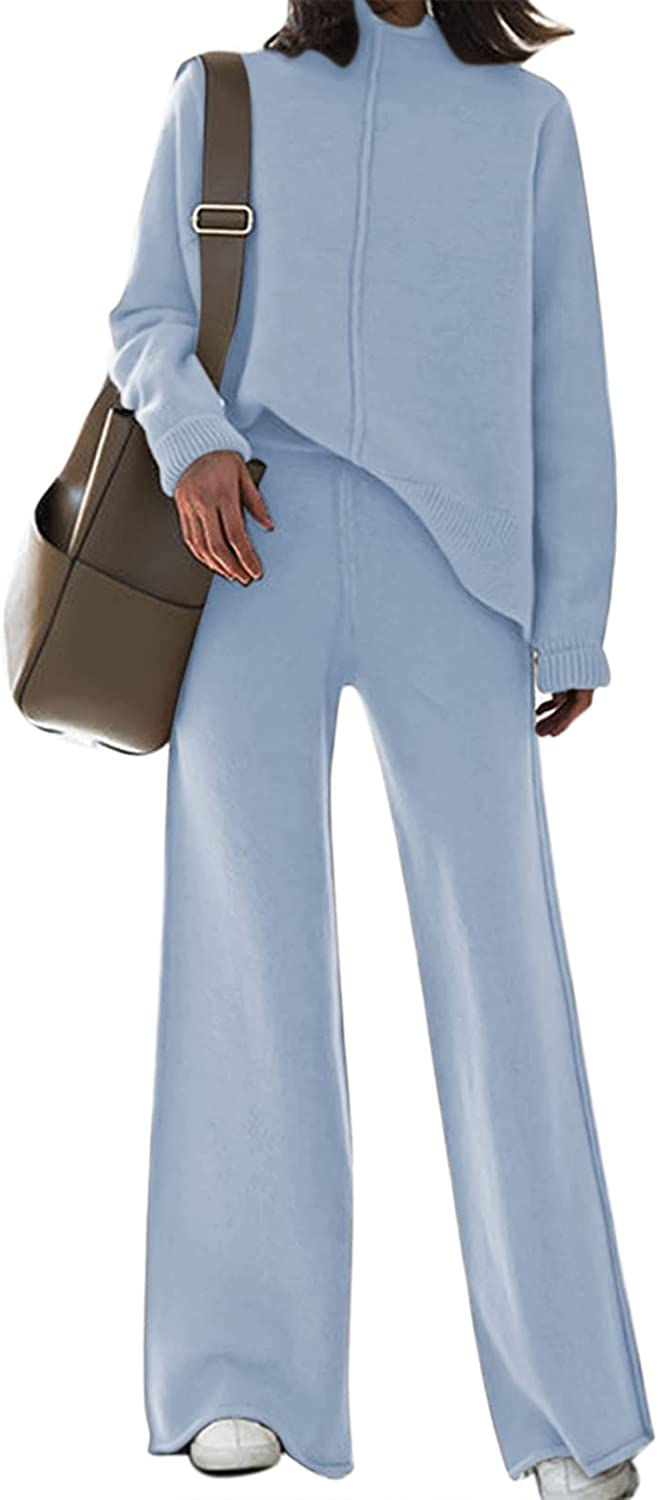 Thumbnail: Linsery Women's Tracksuit Casual 2 Piece Outfit Turtleneck Ribbed Solid Color S