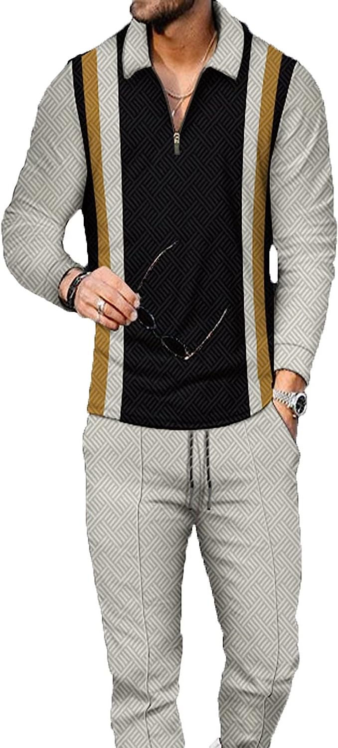 Thumbnail: BURWOF Men's Polo Track Suit Sets Long Sleeve Mens Outfits 2 Piece Fashion Swea