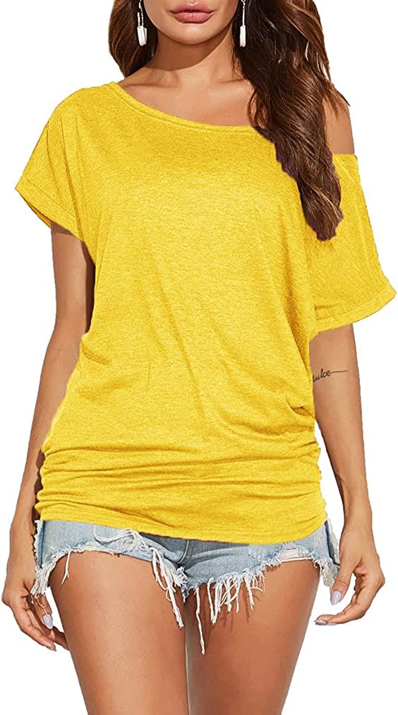 Thumbnail: Poetsky Women's Off Shoulder Tops Casual Loose Shirt Batwing Sleeve Tunics Blou