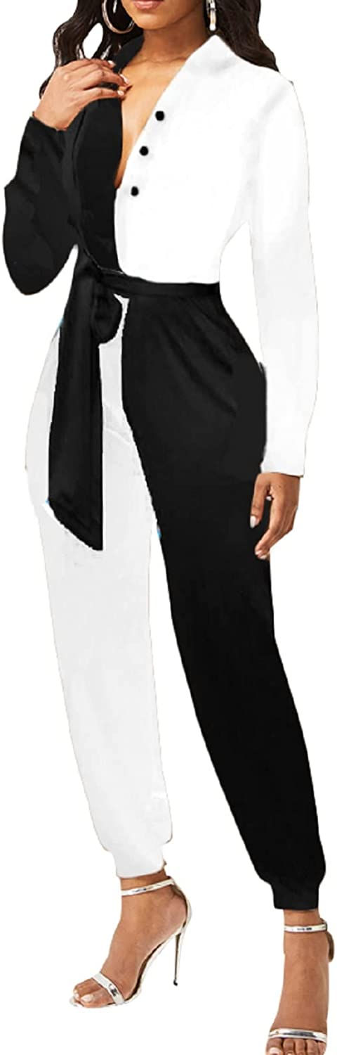 Thumbnail: Xinlees Women's Elegant V Neck Jumpsuit Casual Straight Trousers Business Rompe