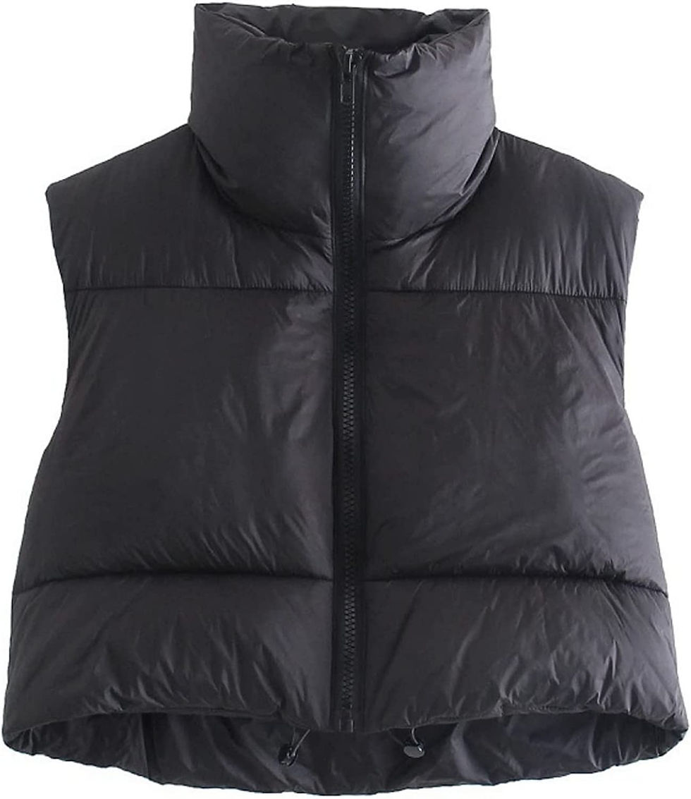 Thumbnail: Shiyifa Women's Fashion High Neck Zipper Cropped Puffer Vest Jacket Coat