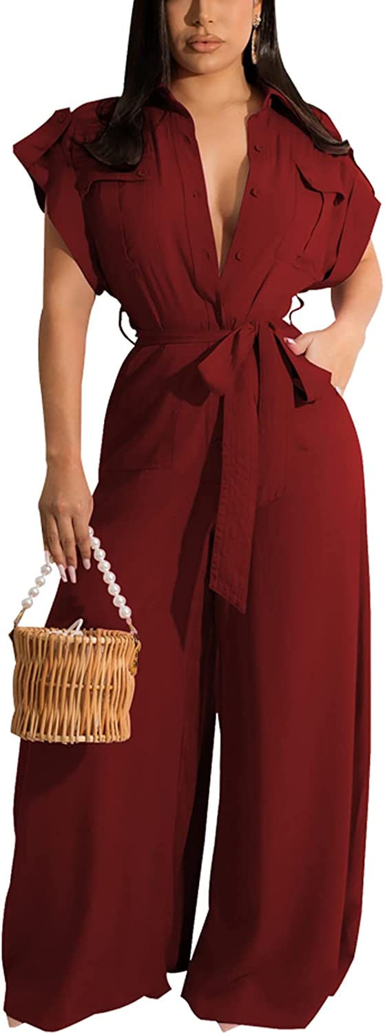 Thumbnail: Womens Long Sleeve Round Neck Jumpsuit for Work Wide Leg Pants Rompers