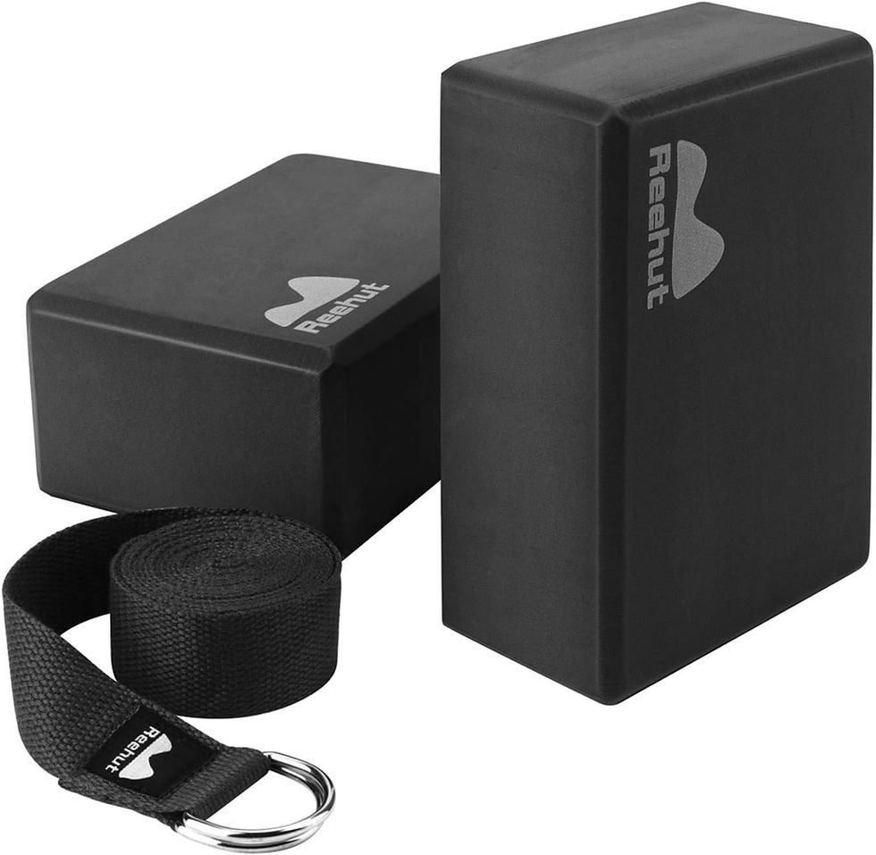Thumbnail: REEHUT Yoga Block 2 Pack and Metal D Ring Yoga Strap 1 Pack Combo Set, 9" x 6" 