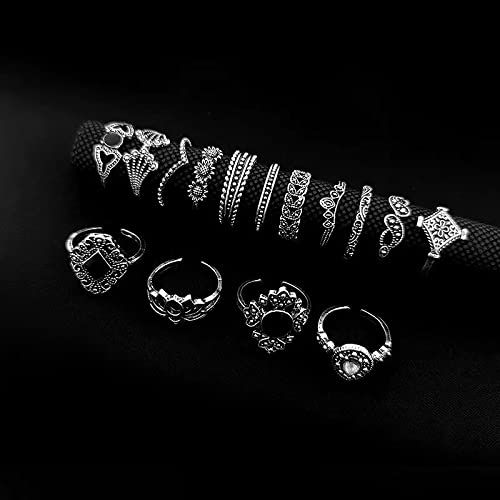 Thumbnail: VESOCOZGSZ Vintage Boho Gold Silver Rings Set Wave Crystal Rings Set Joint Knuc