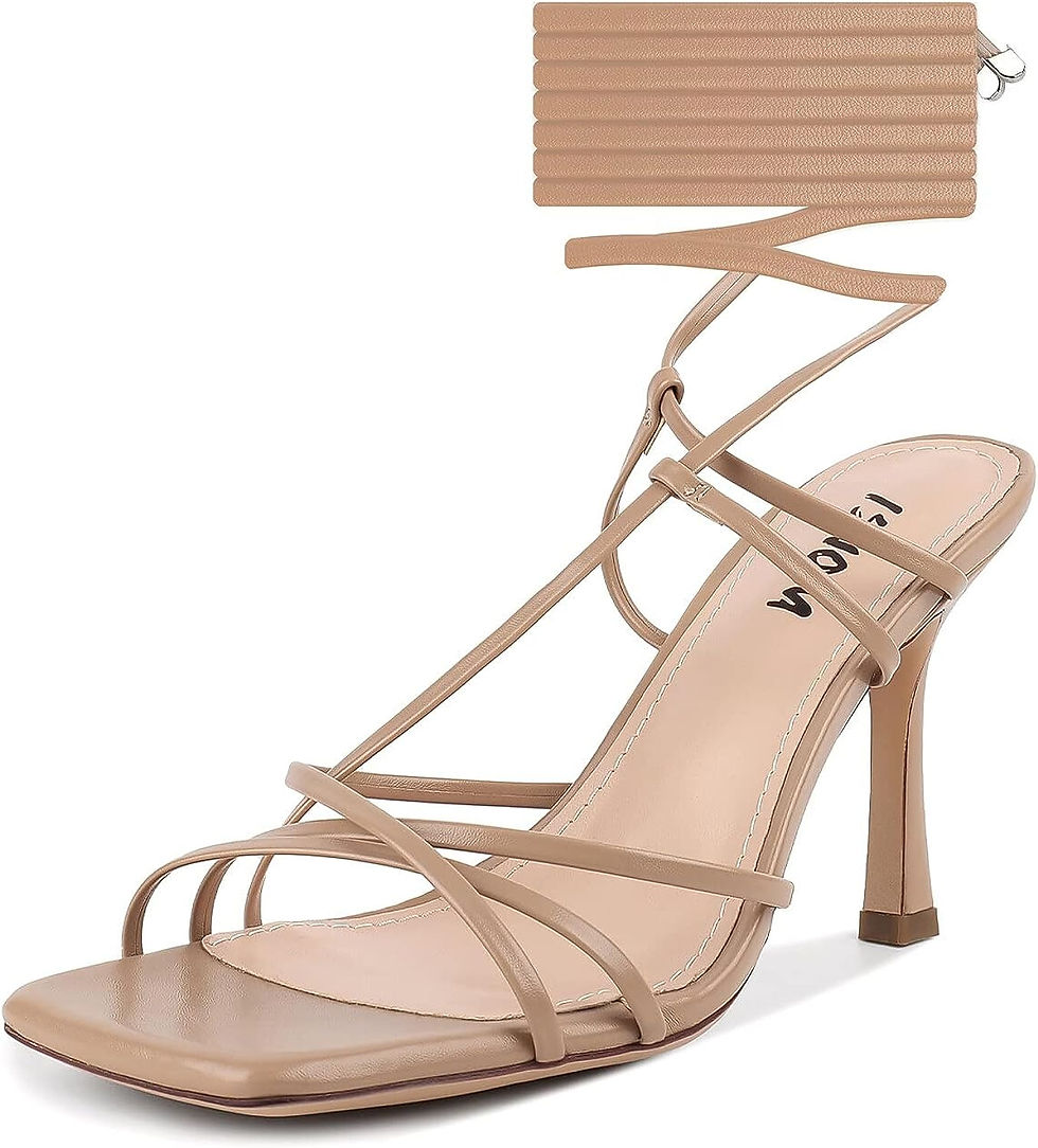 Thumbnail: ISNOM Lace Up Heels Sandals for Women, Square Toe, Open Toe Thong, Stiletto Hee