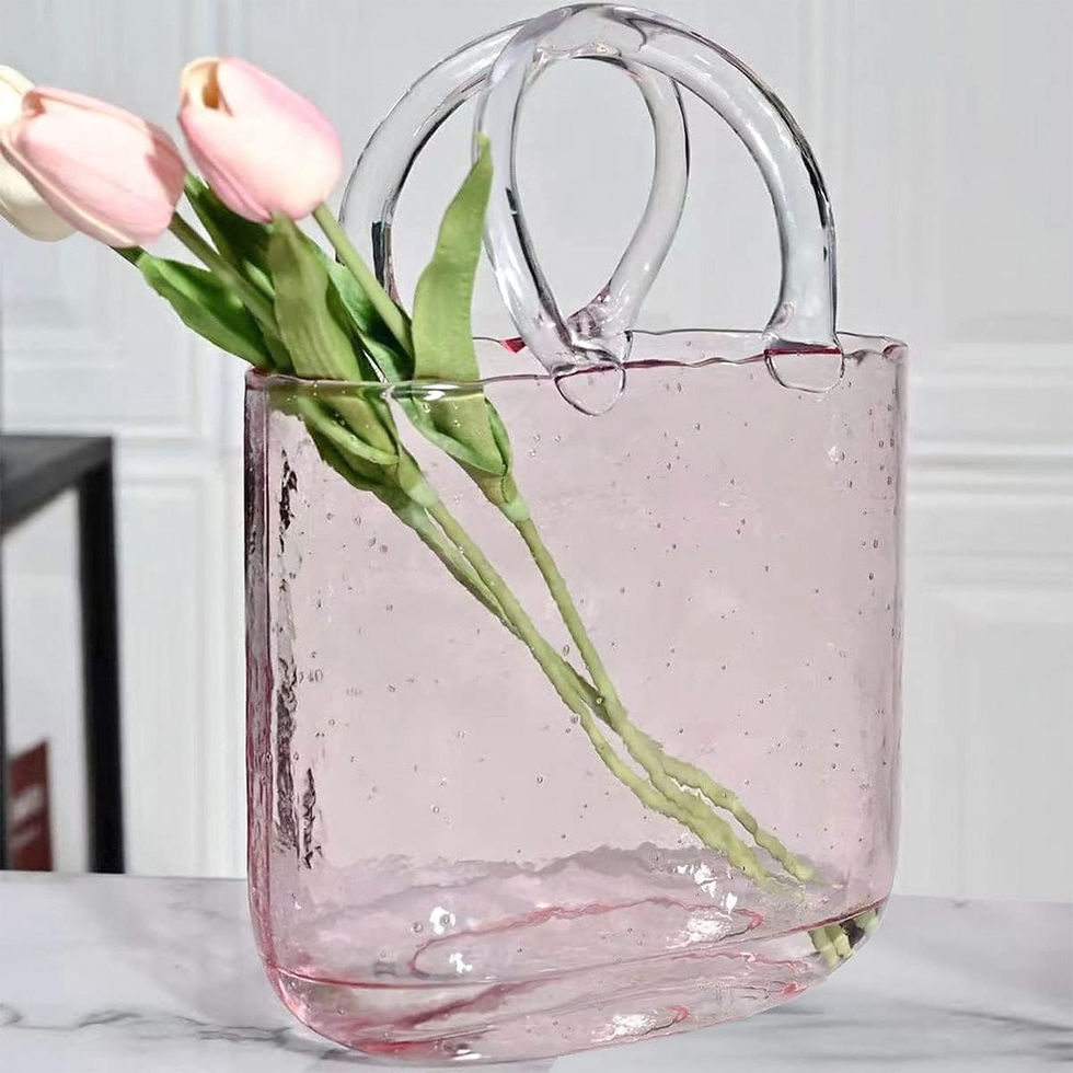 Thumbnail: Hewego Glass Purse Vases with Handle Design,Light Blue Glass Vases with Air Bub