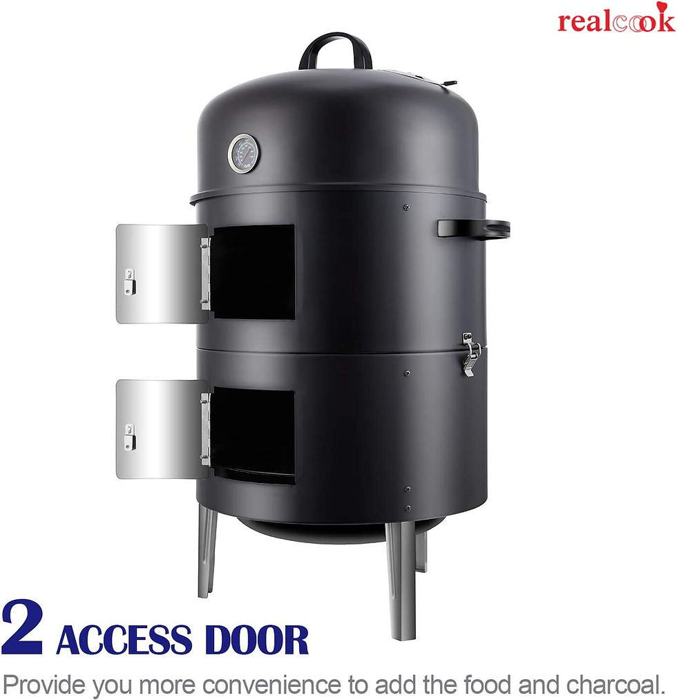 Thumbnail: Realcook Vertical 17 Inch Steel Charcoal Smoker, Heavy Duty Round BBQ Grill for