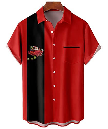 Thumbnail: Deer Lady Mens Bowling Shirt 1950s Retro Print Hawaiian Shirts Short Sleeve Cas