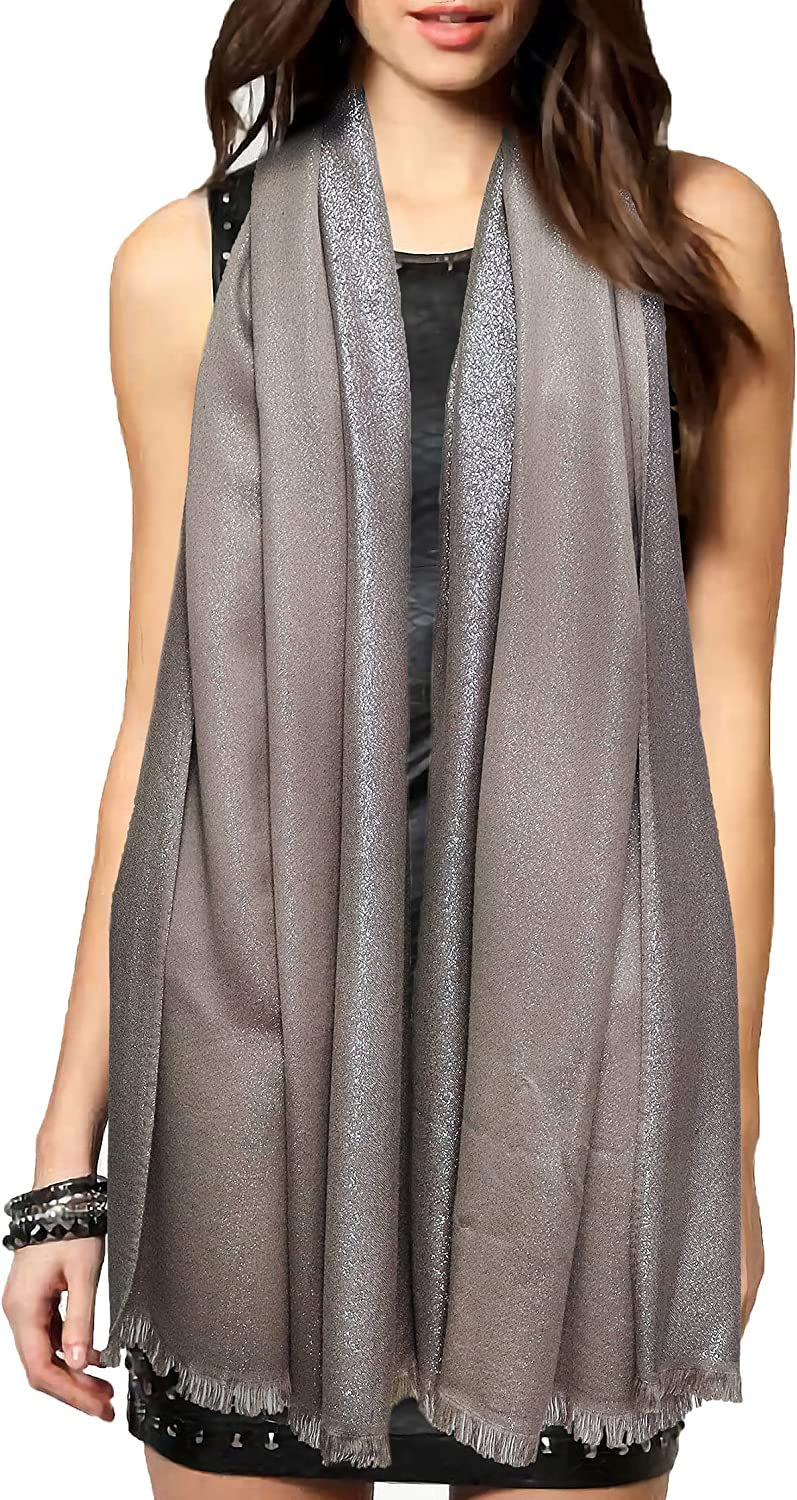 Thumbnail: Women's Sparkling Metallic Pashmina Shawls and Wraps Long Party Scarf Solid Col