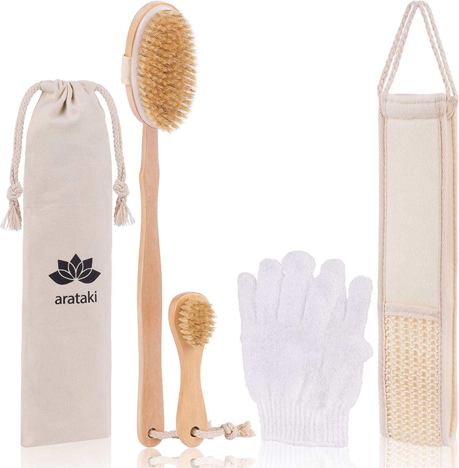 Arataki Dry Brushing Body Brush, Exfoliating Brush Back Scrubber, Face & Exfoli