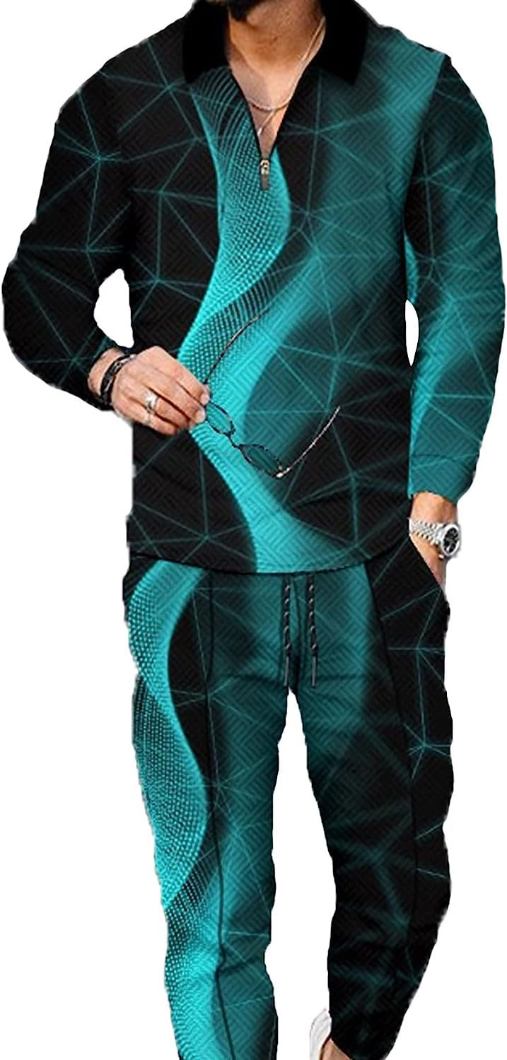 Thumbnail: BURWOF Men's Polo Track Suit Sets Long Sleeve Mens Outfits 2 Piece Fashion Swea