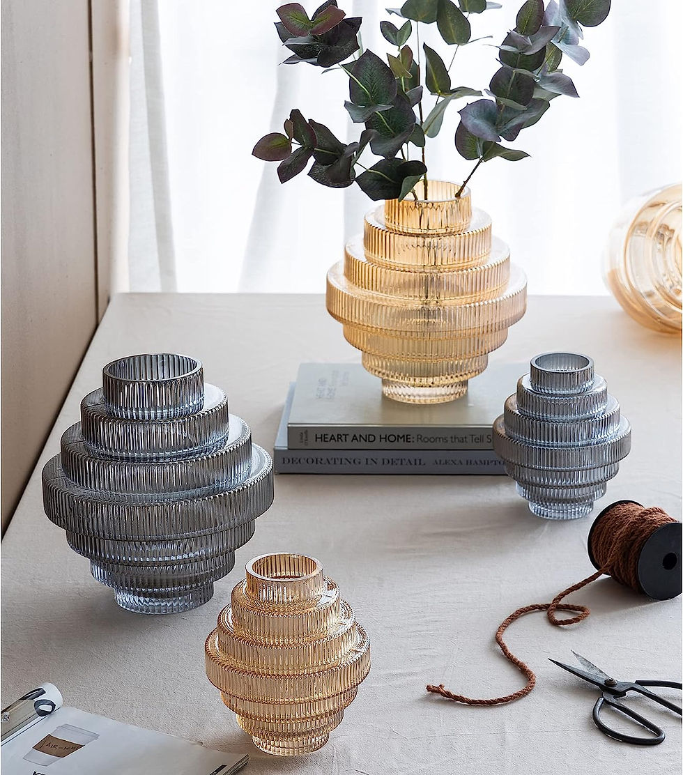 Thumbnail: A&B Home Amber Fluted Geometric Vase - Tiered Decorative Glass Vase, Tabletop H