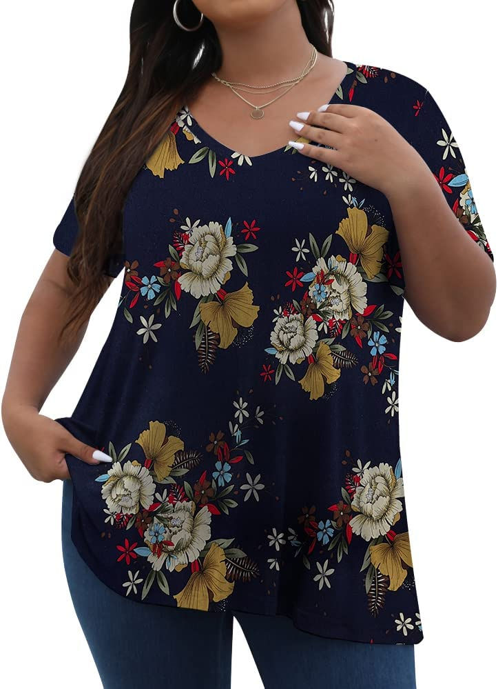 Thumbnail: Tencede Women's Plus Size V Neck Tunic Tops Summer Casual T-Shirt