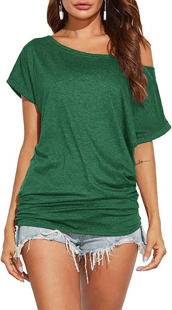 Thumbnail: Poetsky Women's Off Shoulder Tops Casual Loose Shirt Batwing Sleeve Tunics Blou