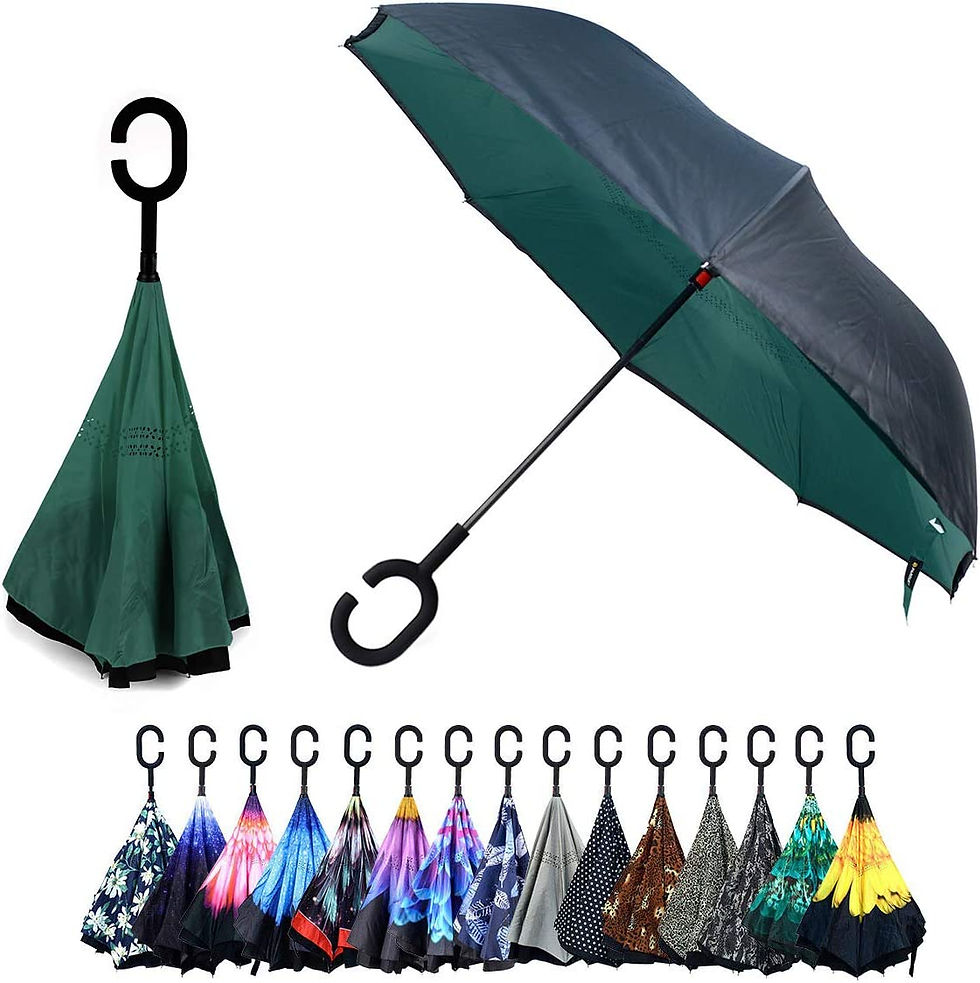 Thumbnail: Pink Flower Double Layer Inverted Umbrellas - C Shaped Handle Reverse Folding W
