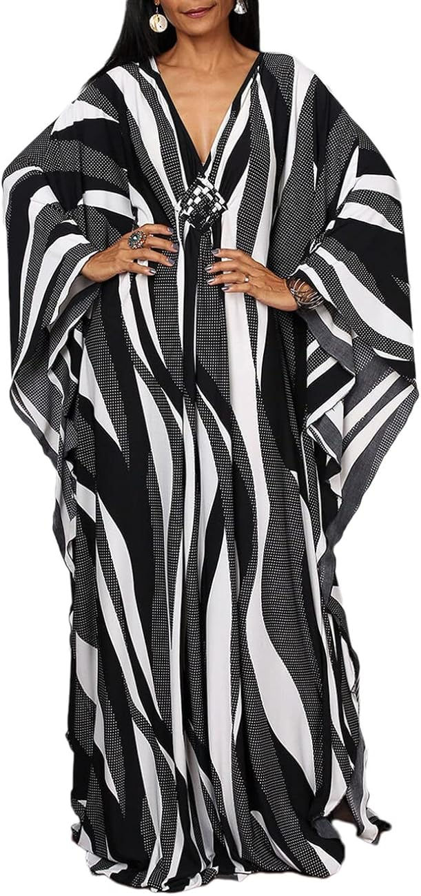 Thumbnail: Bsubseach Women Ethnic Print Kaftan Beach Dress Plus Size Swimsuit Cover Up