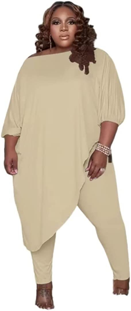 Thumbnail: Huasemy Plus Size Outfits for Women Tracksuits Long Sleeve Slant Shoulder Asymm