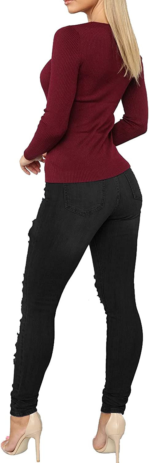 Thumbnail: Tulucky Women's Boyfriend Jeans Distressed Slim Fit Ripped Denim Pants Comfy St