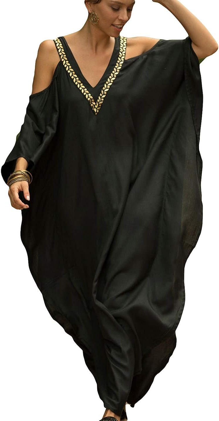 Thumbnail: AILUNSNIKA Cold Shoulder Turkish Kaftan Dresses for Women Plus Size Caftans