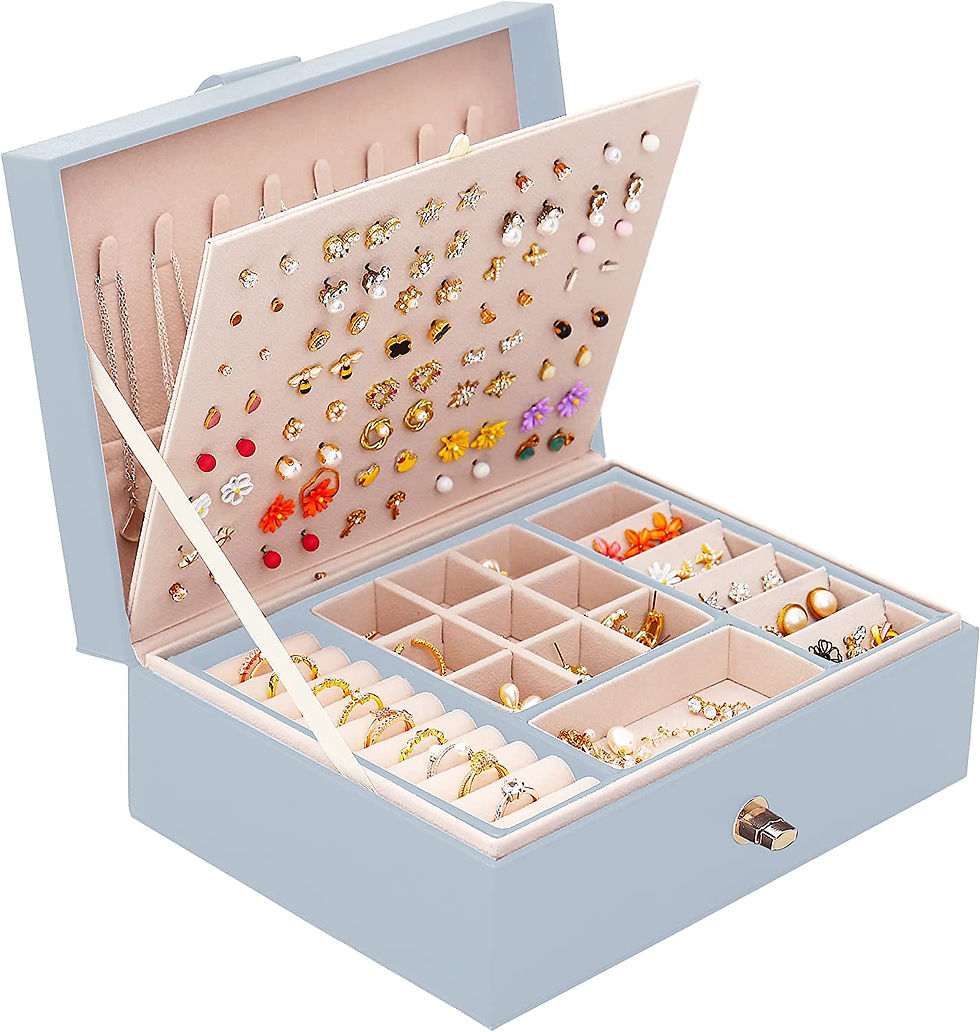 Thumbnail: QBestry Stud Earring Organizer for Girls Pink Jewelry Box for Earrings Necklace