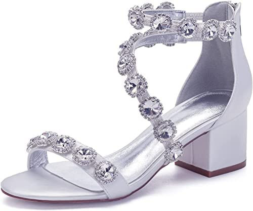 Thumbnail: Heeled Sandals for Women Wedding Shoes for Bride, Sexy Summer Rhinestones Satin