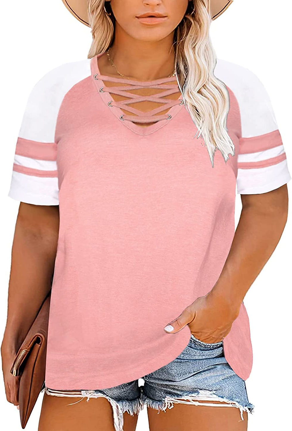 Thumbnail: Happy Sailed Womens Plus Size Tunic Tops Summer Short Sleeve V Neck/Crew Neck L
