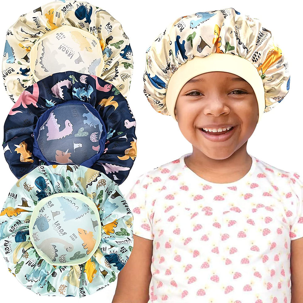 Thumbnail: 3 Pieces Kids Unicorn Satin Bonnet Wide Elastic Band Sleeping Cap Soft Silk Dou