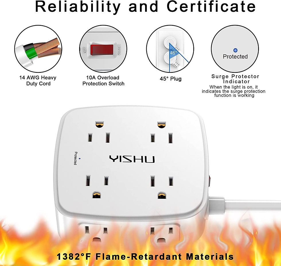 Thumbnail: 6 Ft Surge Protector Power Strip - 8 Widely Outlets with 4 USB Ports, 3 Side Ou