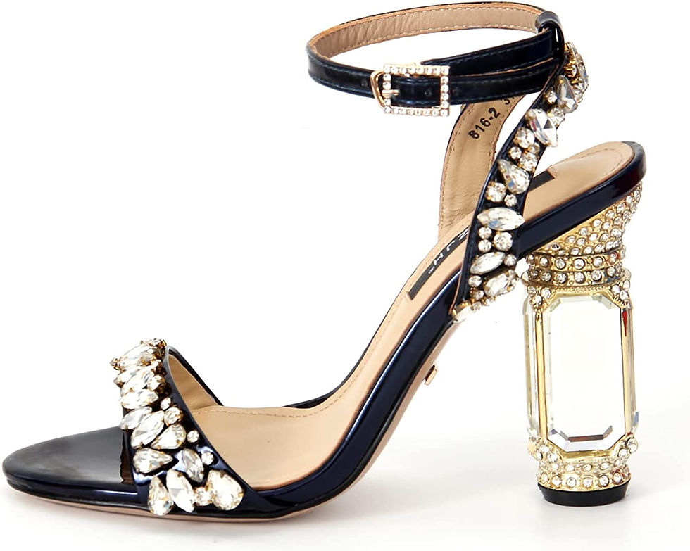 Thumbnail: XOBZJH Gold and Silver Rhinestone Heeled Sandals Luxury open toe,Block Heel Par