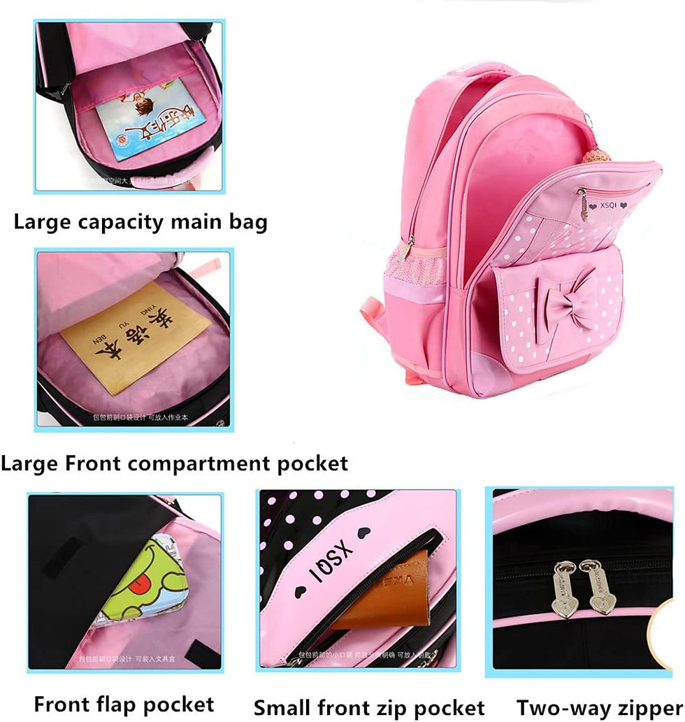 Thumbnail: 3Pcs Rolling Backpack for Girls Cute Bowknot Students Bookbags Primary Schoolba