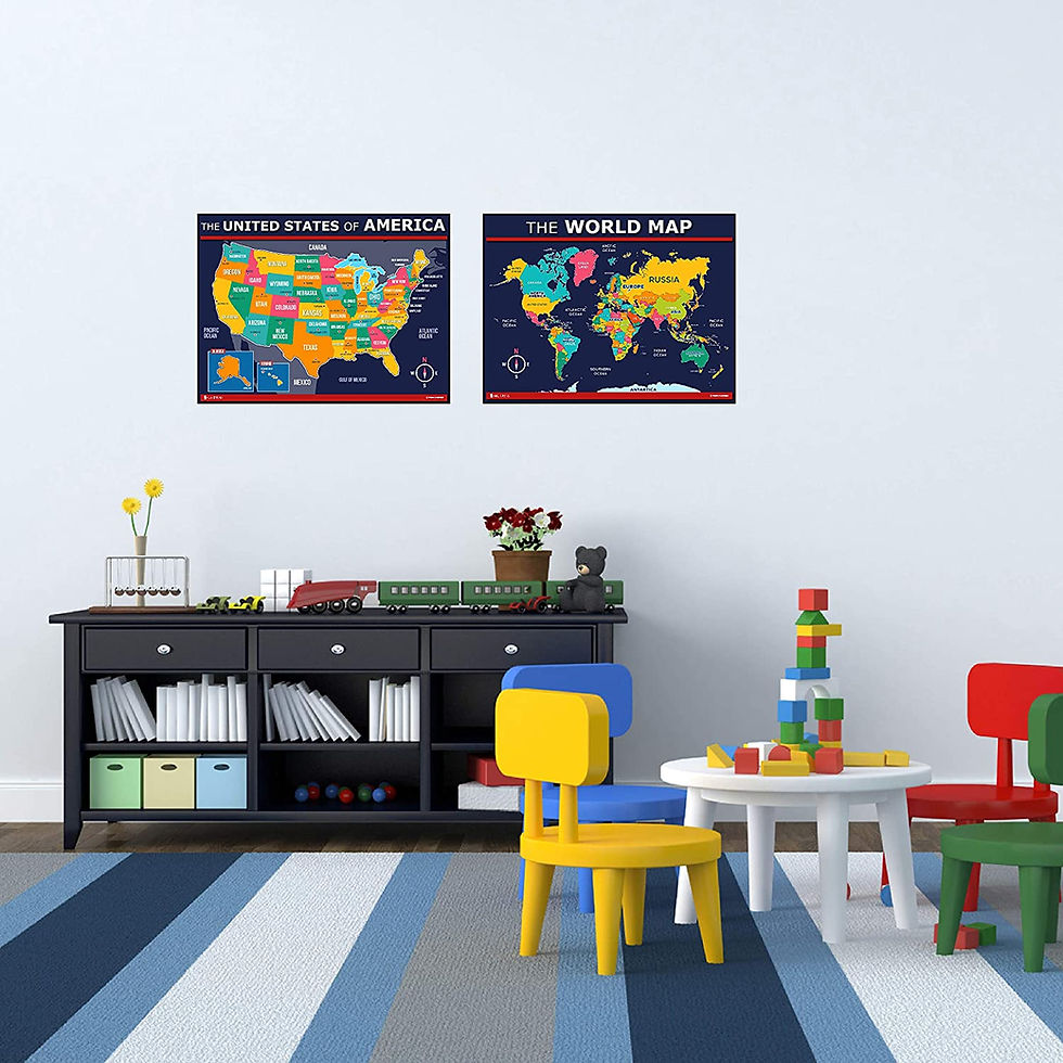 Thumbnail: USA and World map poster 2 pack for kids Laminated blue (Updated Fixed V2.0) Yo