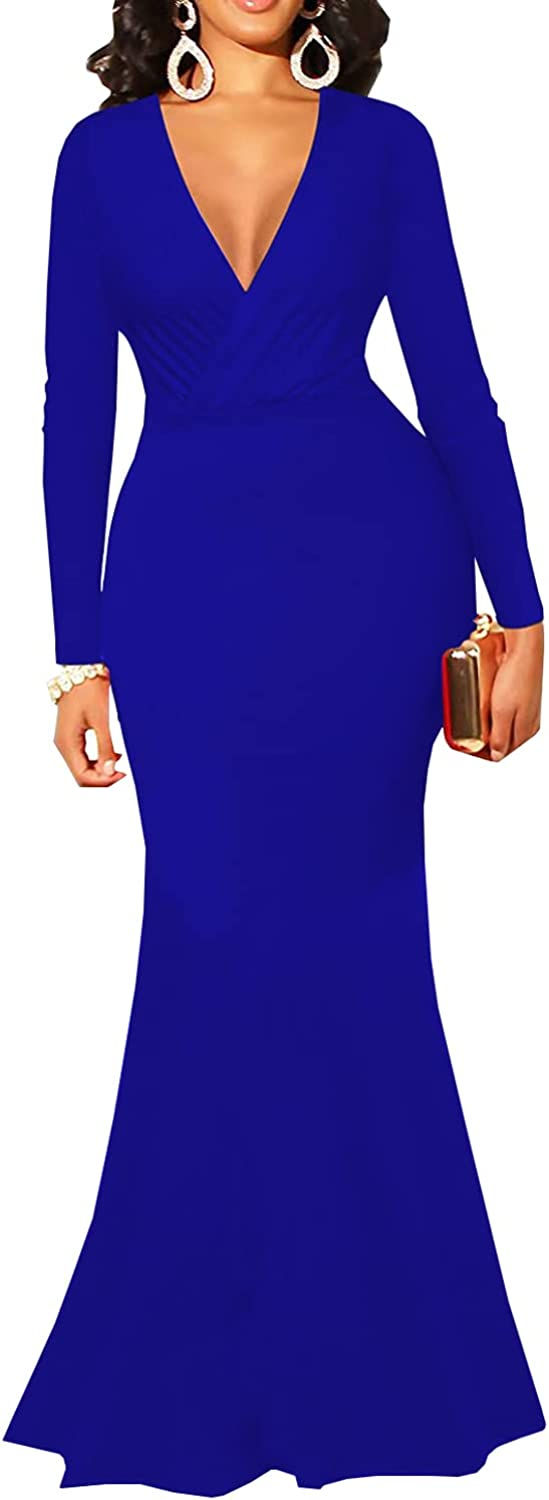 Thumbnail: Yajedo Formal Dresses for Women Sexy Deep V Neck Warp Long Sleeve Party Maxi Dr