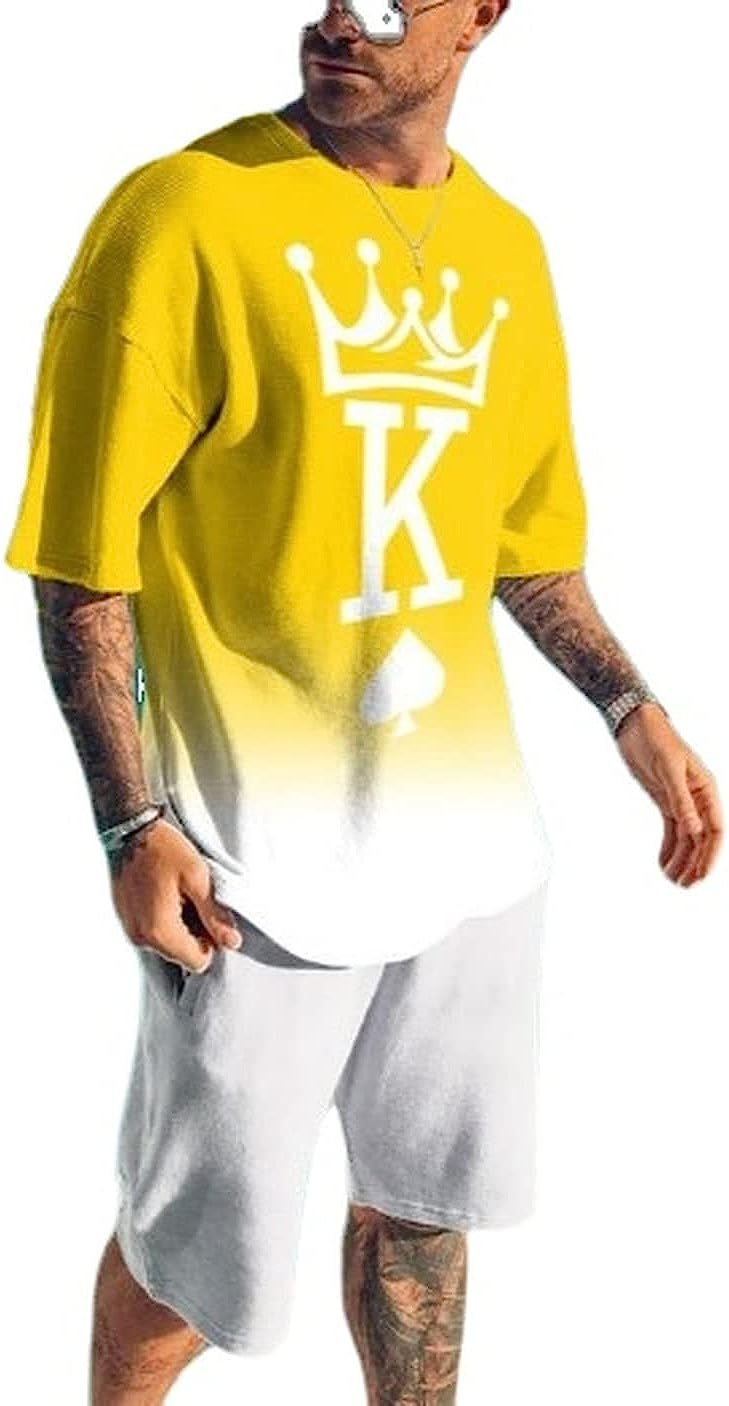Thumbnail: MARLLCO Men's Summer Tracksuits 2 Piece Outfit Short Sleeve Shirt and Shorts Se