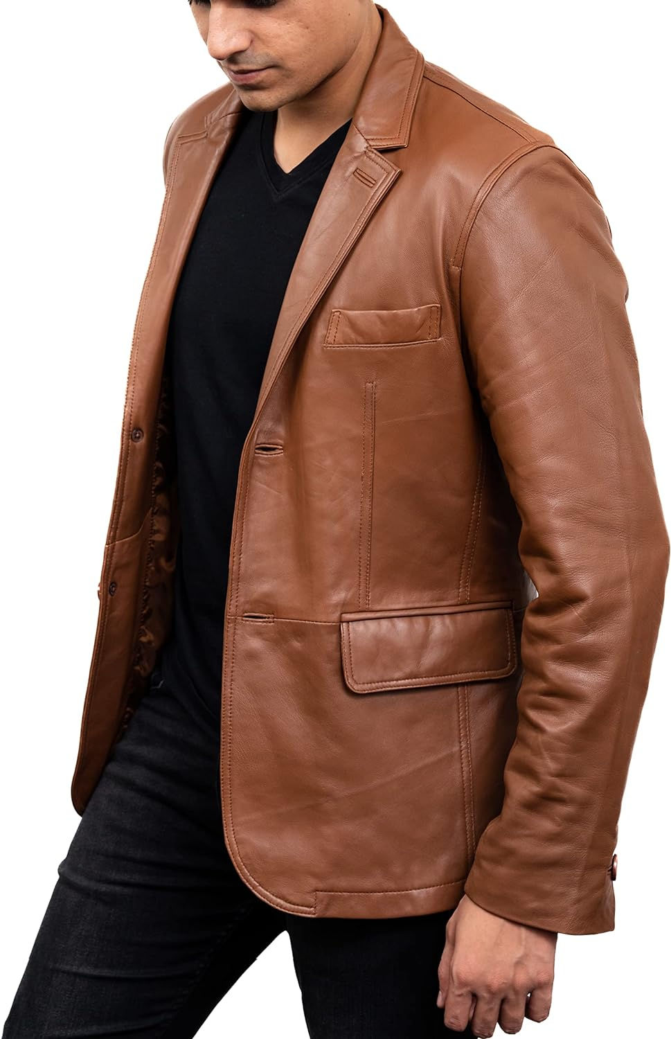 Thumbnail: Lambskin Leather Jacket Men Casual Coat – Notched Collar Classic Bond’s Sty