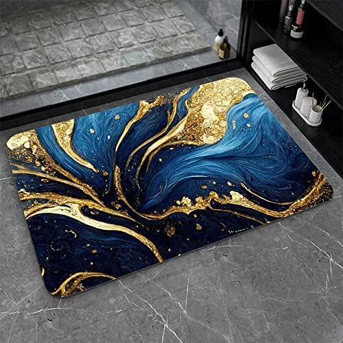 Thumbnail: Diatomaceous Earth Bath Mat,Black Grey Gold Marble Texture Non-Slip Volume Supe