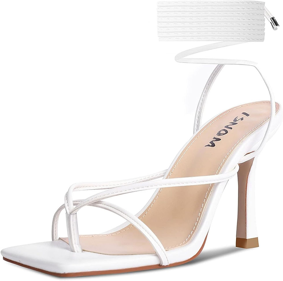 Thumbnail: ISNOM Lace Up Heels Sandals for Women, Square Toe, Open Toe Thong, Stiletto Hee