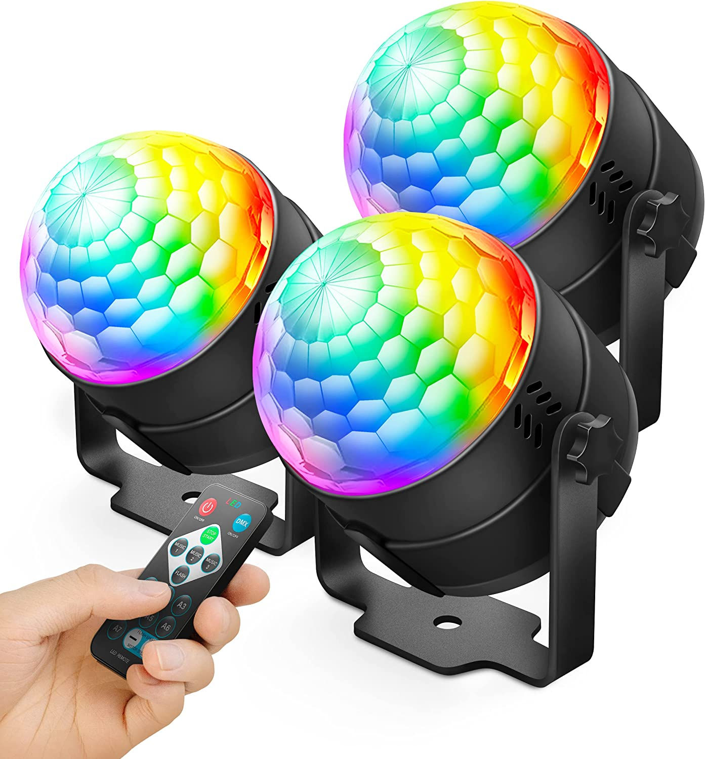 [3-Pack] Party Lights DJ Disco Ball Strobe Light Disco Lights 7 Colors Sound Ac