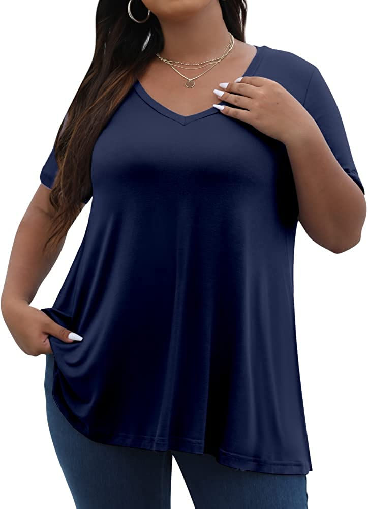 Thumbnail: Tencede Women's Plus Size V Neck Tunic Tops Summer Casual T-Shirt