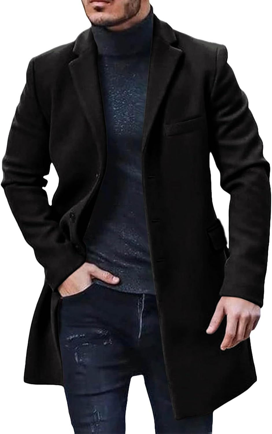 Thumbnail: Gafeng Men's Trench Coat Slim Fit Notch Lapel Single Breasted Top Coat Winter W