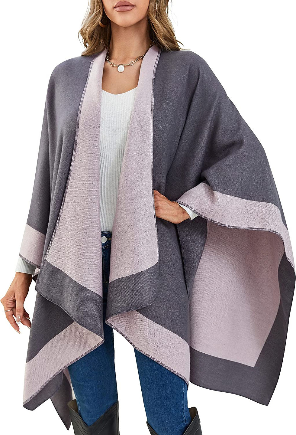 Thumbnail: Women's Open Front Shawls Wrap Warm Poncho Stylish Ruana Cape Cardigan For Fall